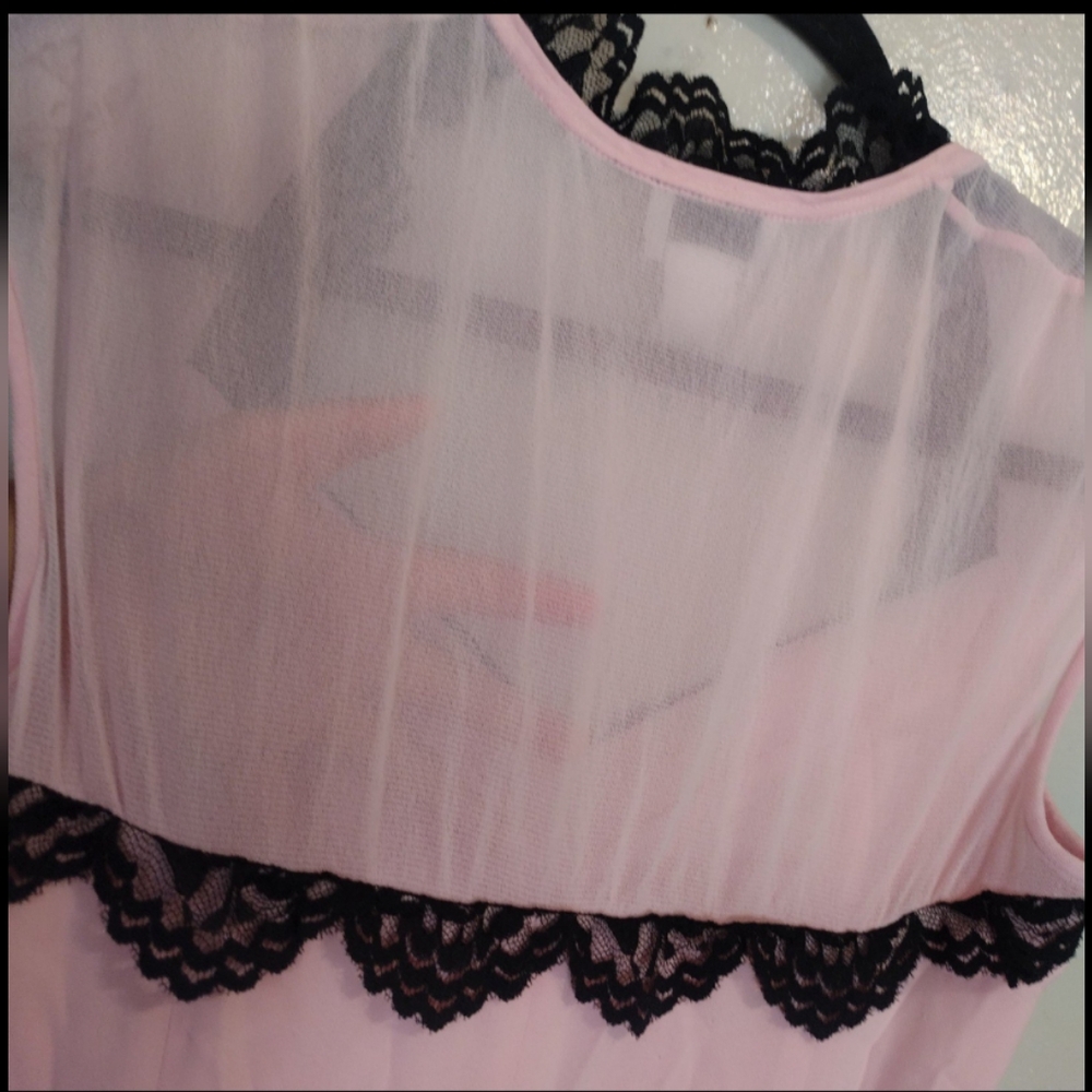 Vantage 90s Y2K Silk Lace Mesh Pink and Black Feminine Dress SZ 6 - Picture 6 of 10